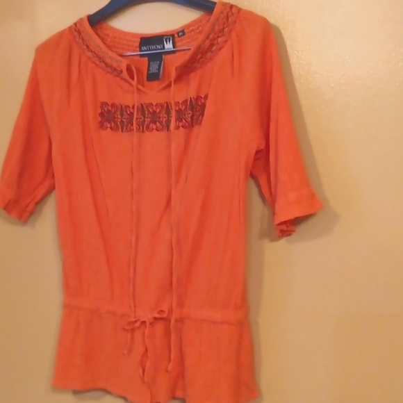 Antthony tops, orange pumpkin short sleeve embroidered trim top women's SZ XS - Picture 2 of 7